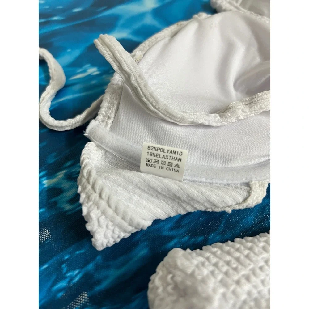☀️White Smocked Underwire Bikini Set High Cut Cheeky Two Piece Swimsuit